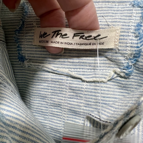 NWT Free People Cardiff Indigo Railroad Stripe Oversized Shirt/Jacket - Picture 15 of 15
